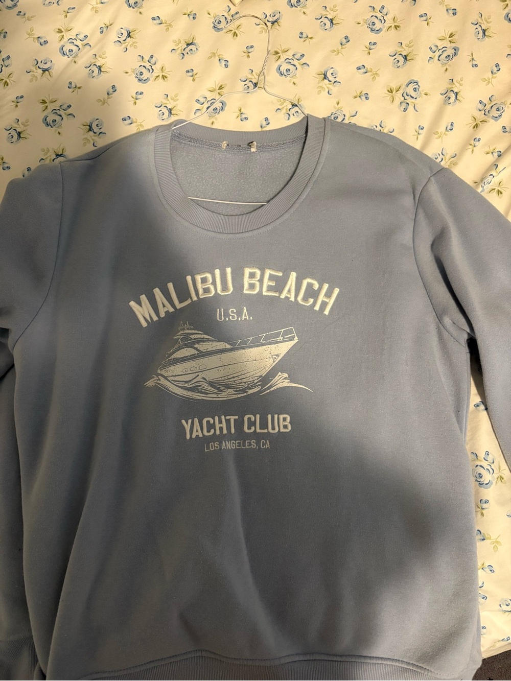 T.J.Maxx Light Blue Malibu Beach Yacht Club Crewneck Sweatshirt